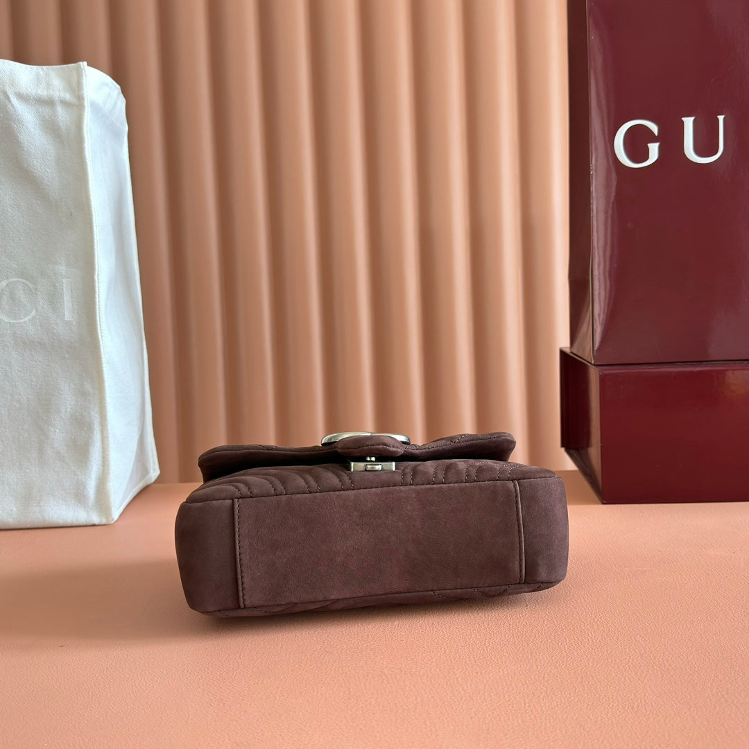Gucci Marmont Bag 22 Red Brown Suede Gold Hardware 272098