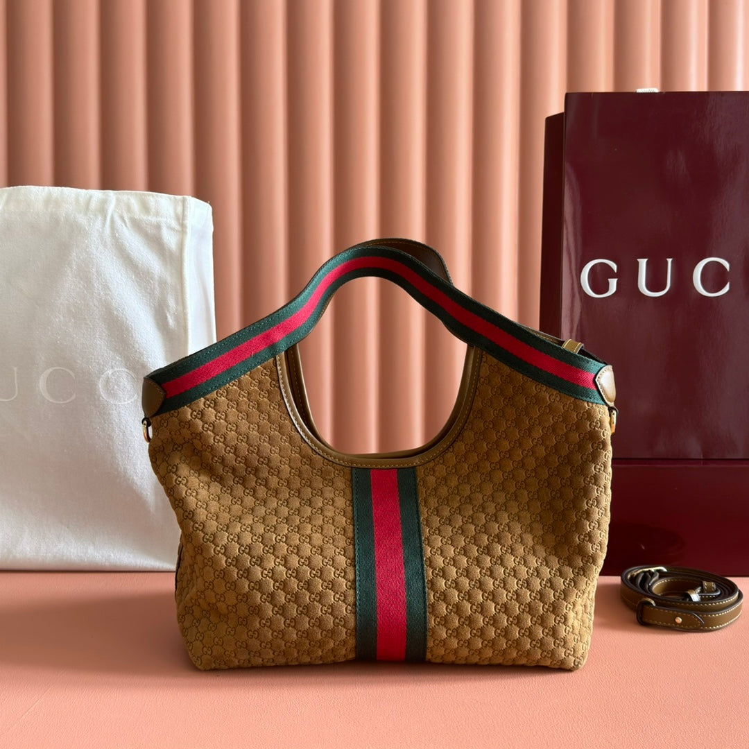 GG 2025 Giglio SmallTote Bag 25cm Brown Red Suede Canvas 273271