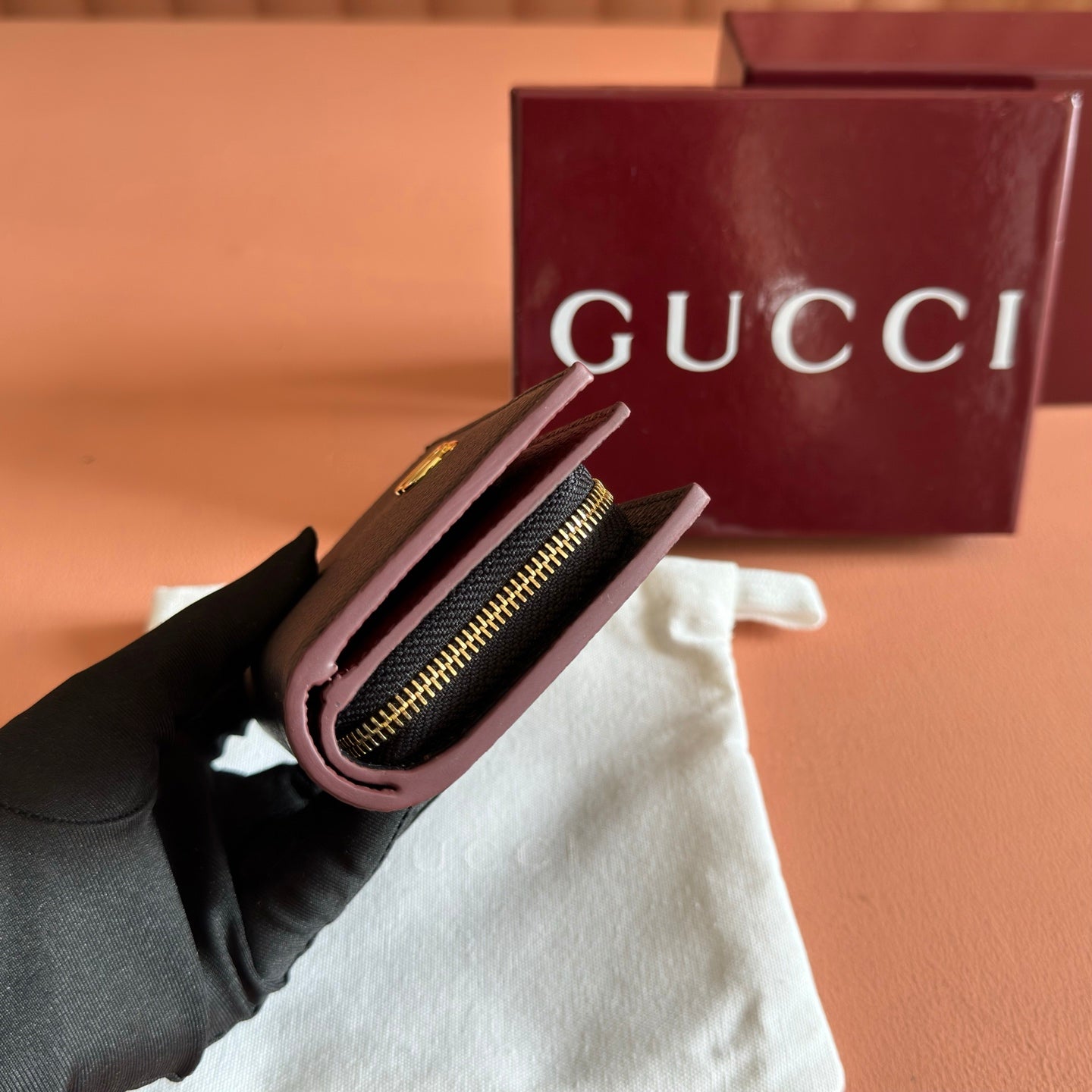 Gucci 2026 GG Marmont Bi-fold Wallet Black Red Leather 280859