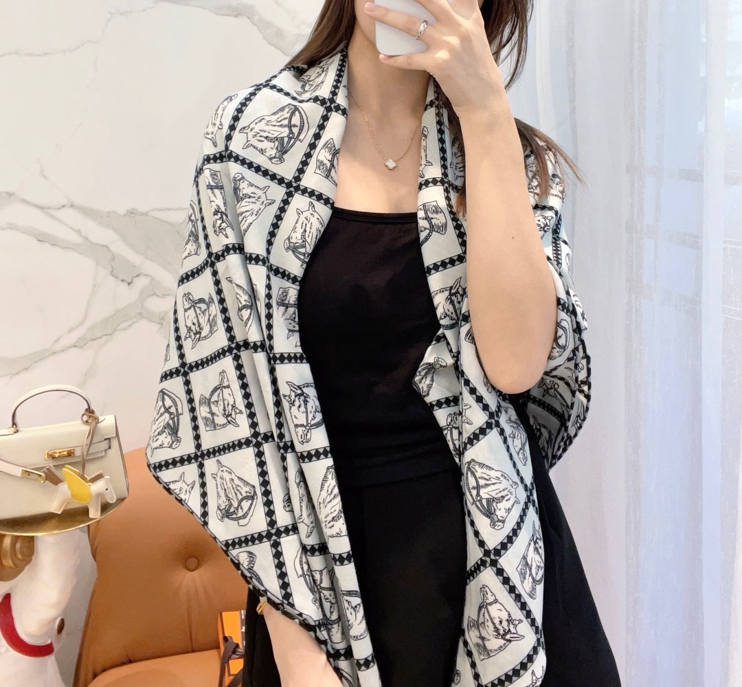 SCARF 135 CM BLACK MIX WHITE 393118
