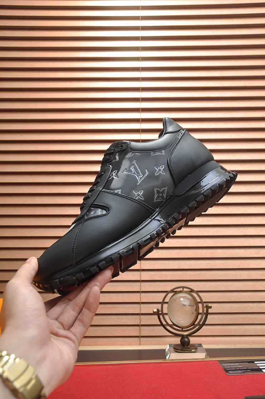 LV TRAINER SHOES IN BLACK MIX GREY EMBOSSED LAMBSKIN