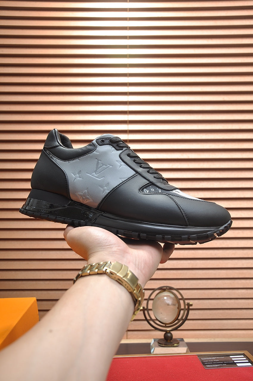 LV TRAINER SHOES IN BLACK MIX GREY EMBOSSED LAMBSKIN