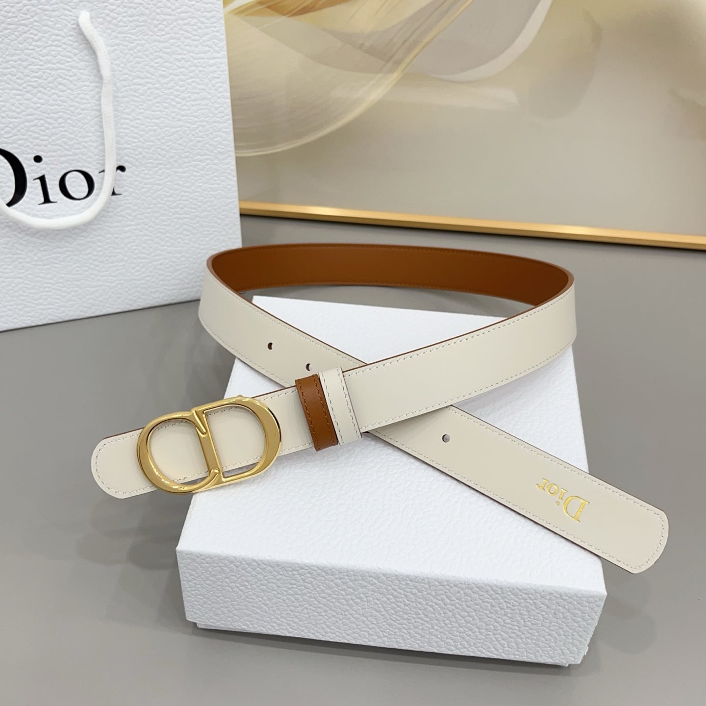 Dior 30mm Montaigne Reversible Belt Smooth Calfskin 208864
