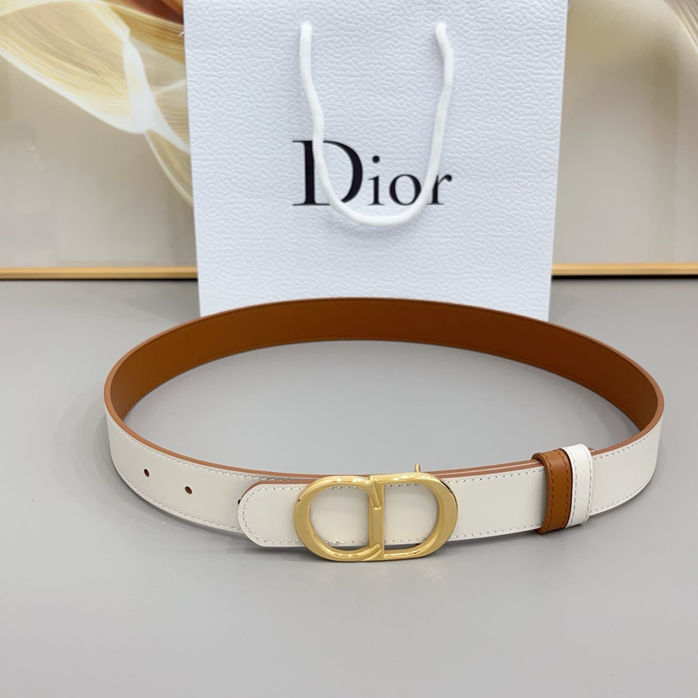 Dior 30mm Montaigne Reversible Belt Smooth Calfskin 208864