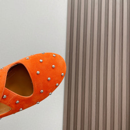 Alaia 2025 Criss Cross With Stud Ballet Flats Orange Suede 293215