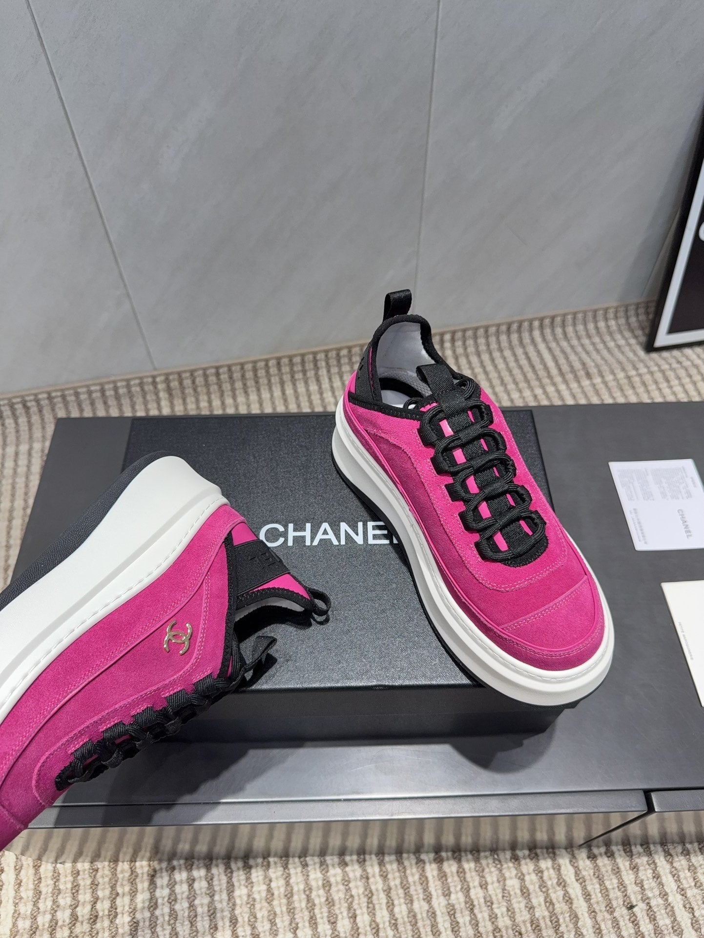 Chanel 25 Sneaker Pink White Black Suede 540278