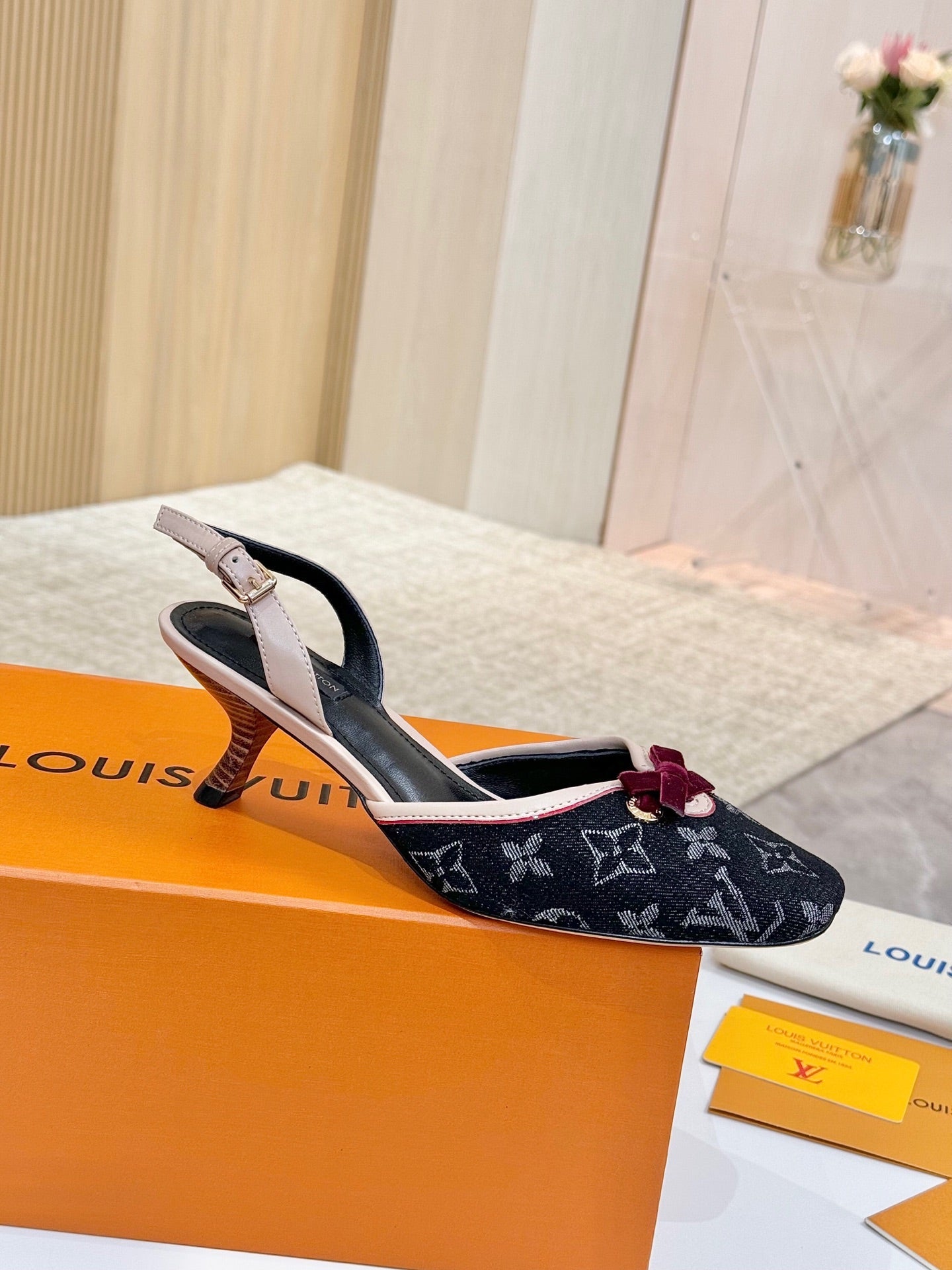 LV 26ss Slingback 60 Black Denim Cowhide 664895