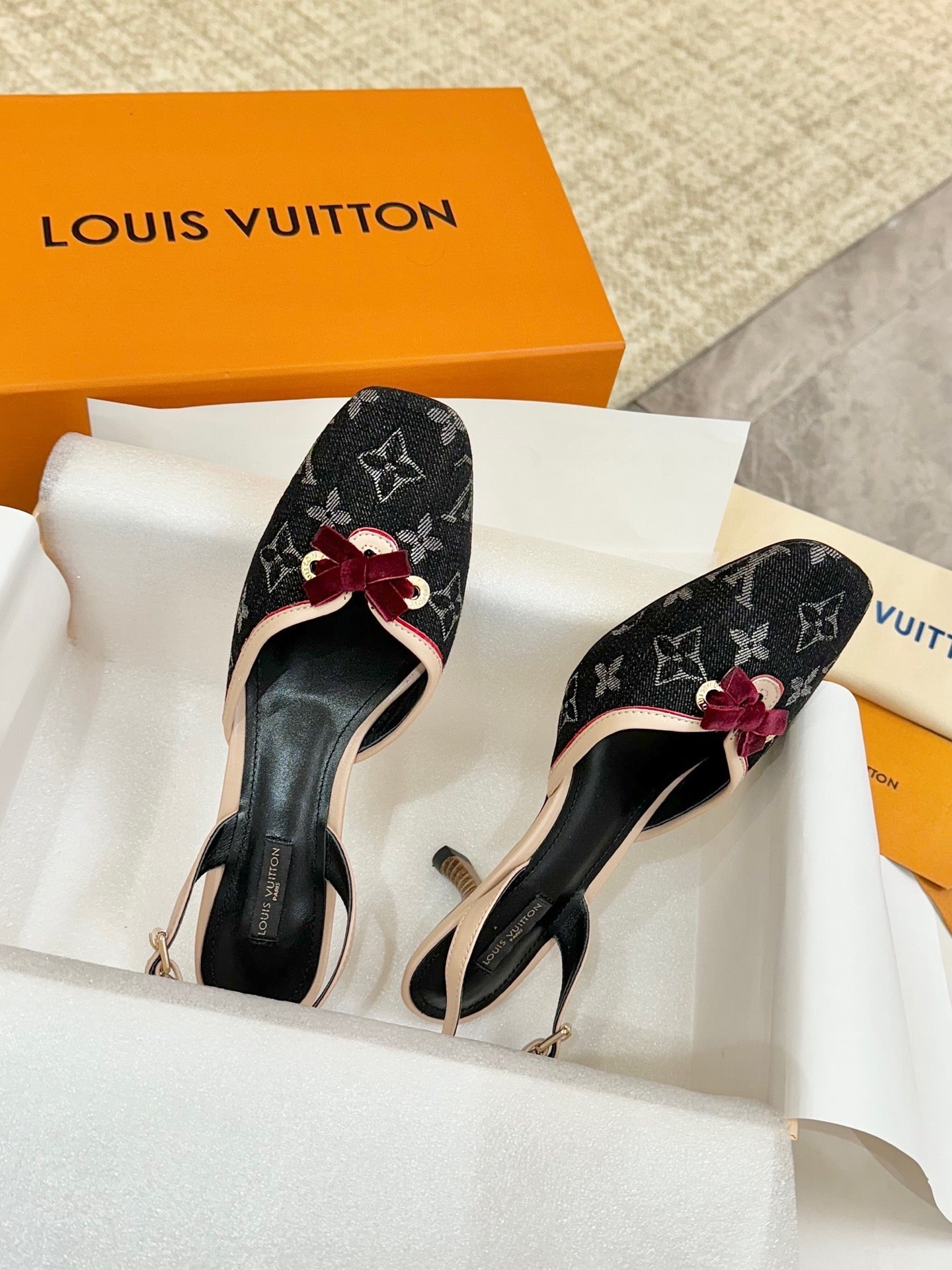 LV 26ss Slingback 60 Black Denim Cowhide 664895