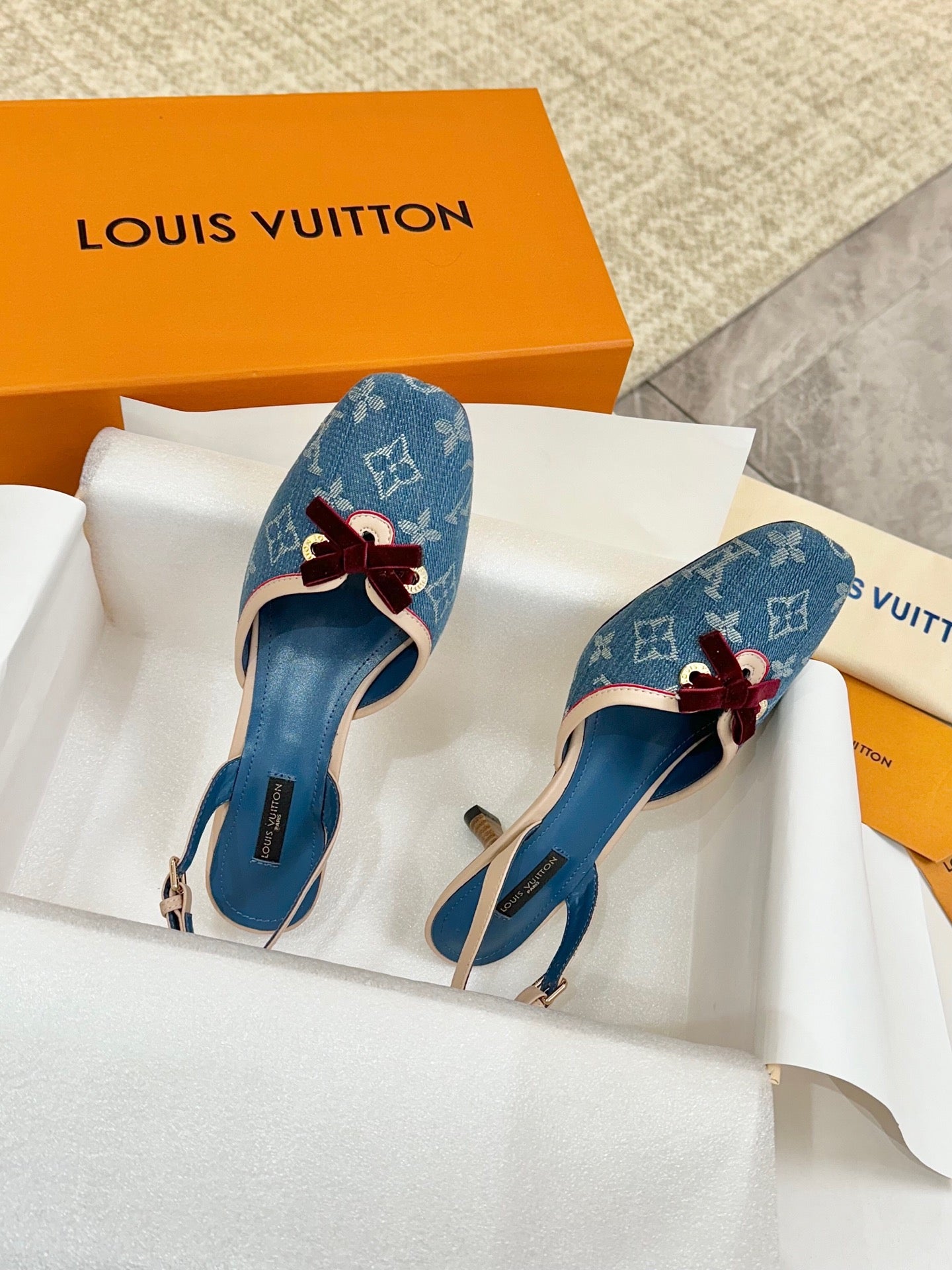 LV 26ss Slingback 60 Blue Denim Cowhide 664896