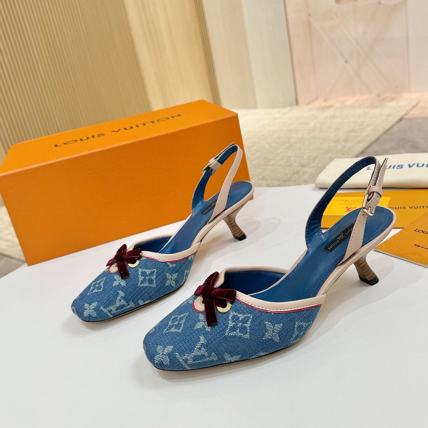 LV 26ss Slingback 60 Blue Denim Cowhide 664896