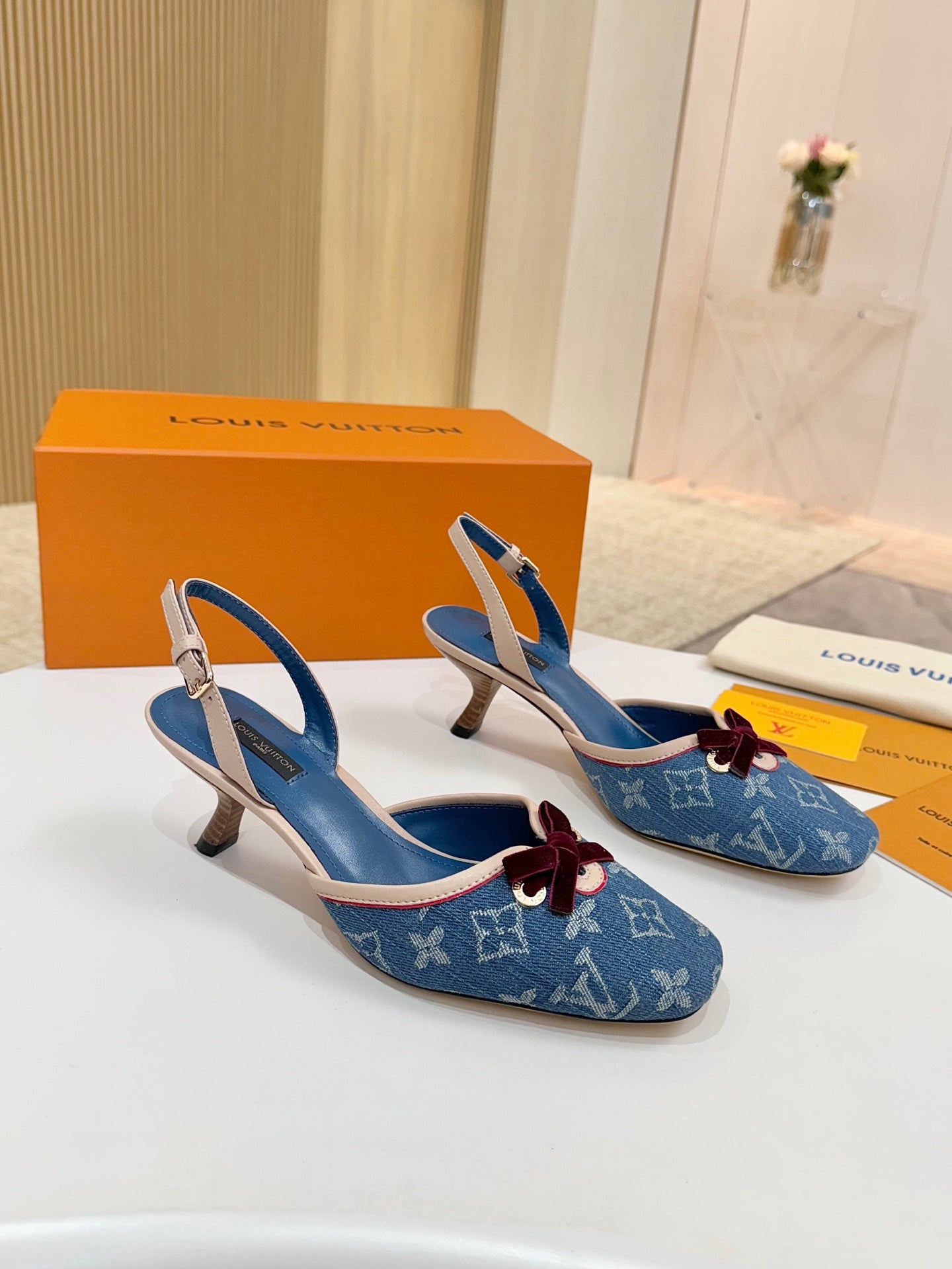 LV 26ss Slingback 60 Blue Denim Cowhide 664896