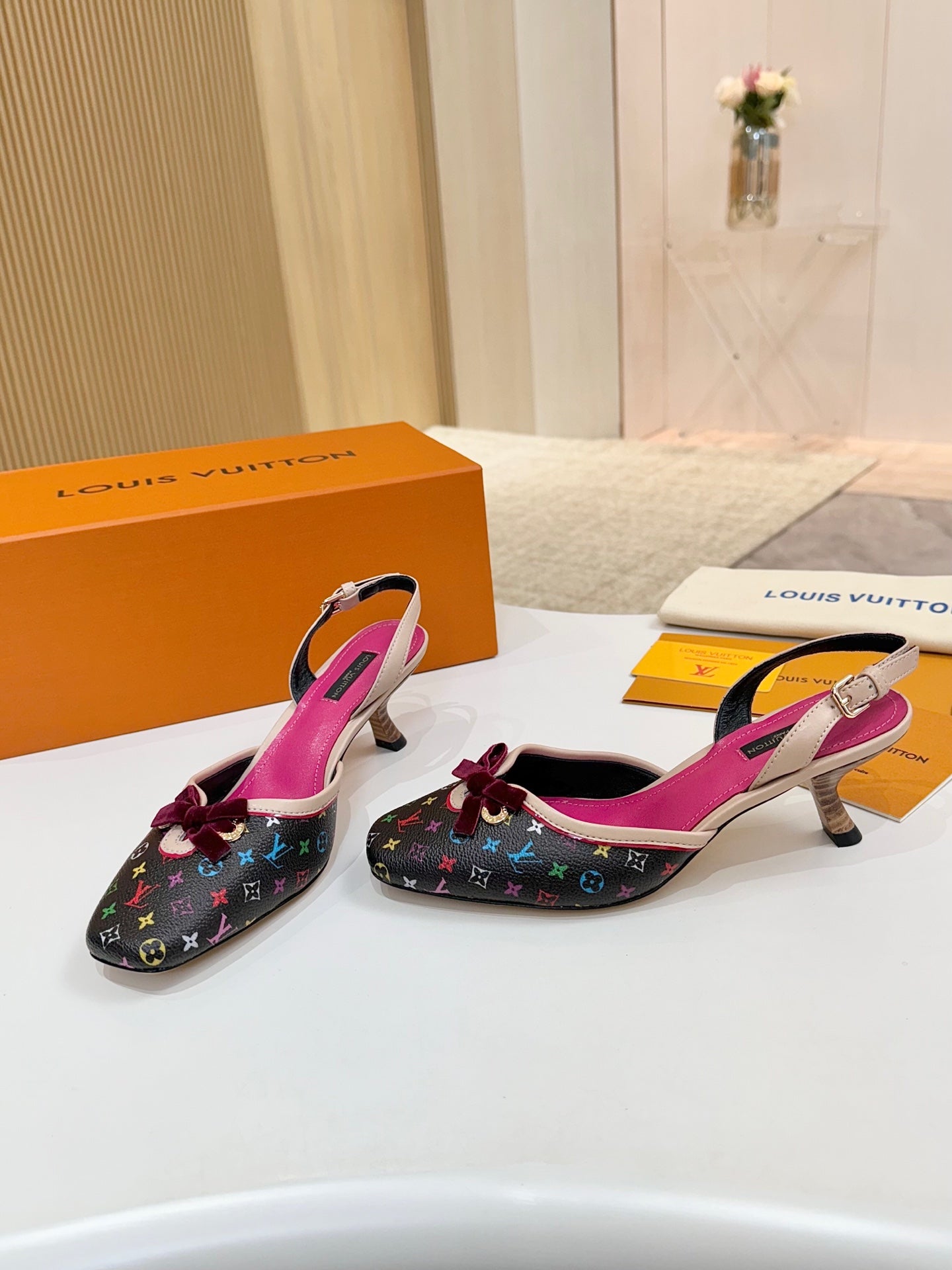 LV 26ss Slingback 60 Black Pink Multicolor Cowhide 664898