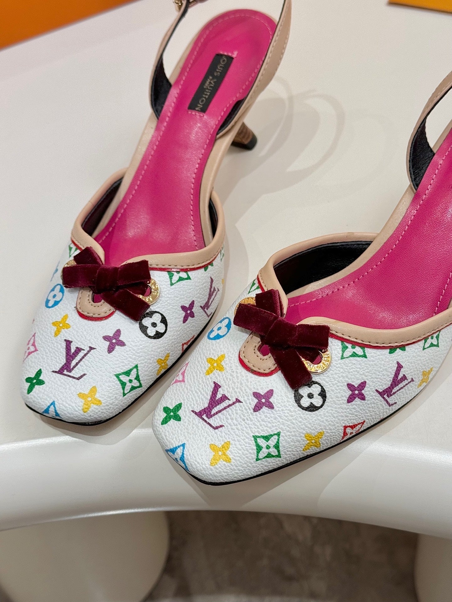 LV 26ss Slingback 60 White Pink Multicolor Cowhide 664900
