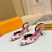LV 26ss Slingback 60 White Pink Cherry Monogram Cowhide 664894