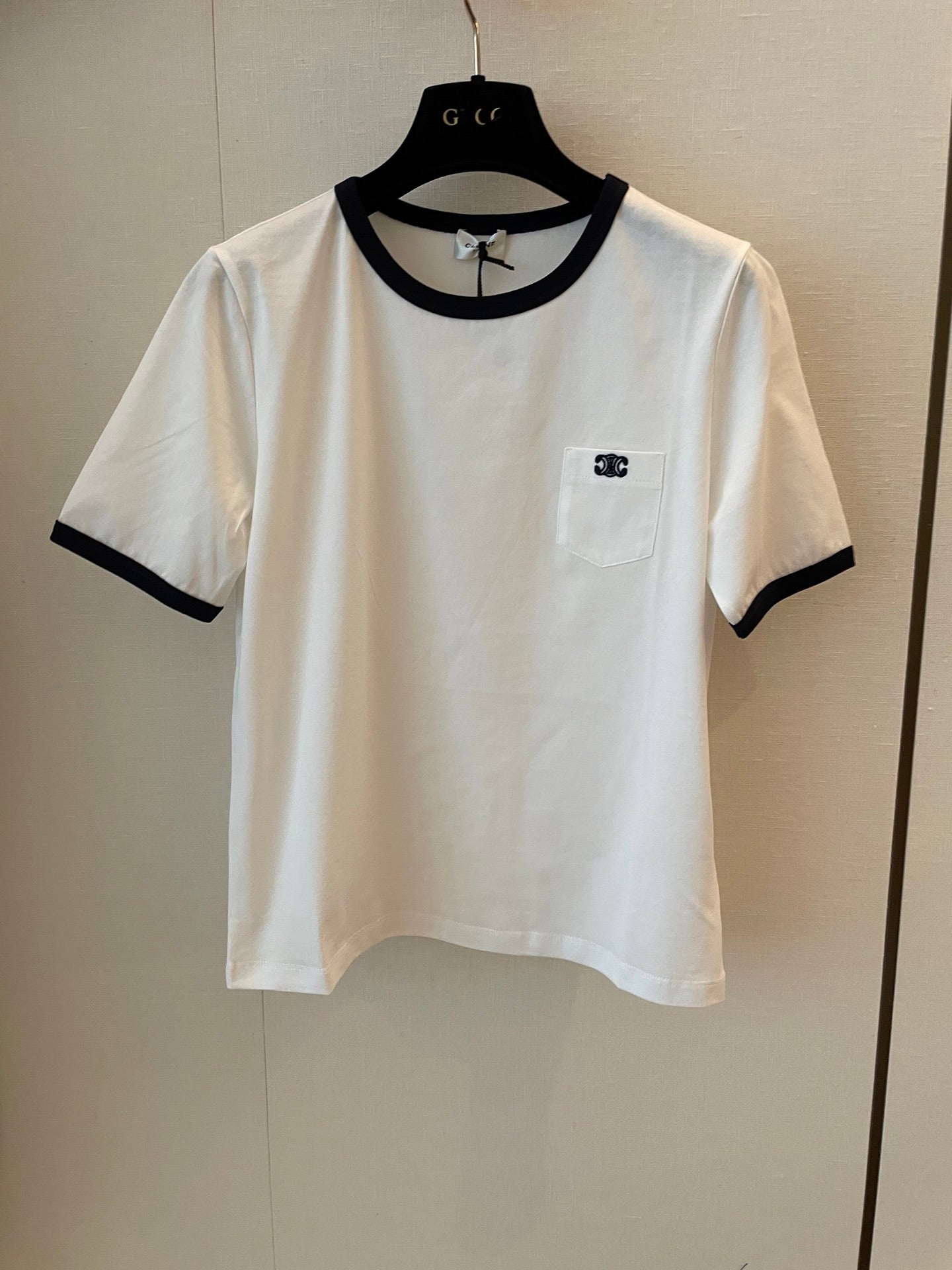 Celine Small Logo t-shirt White mix Black Cotton
