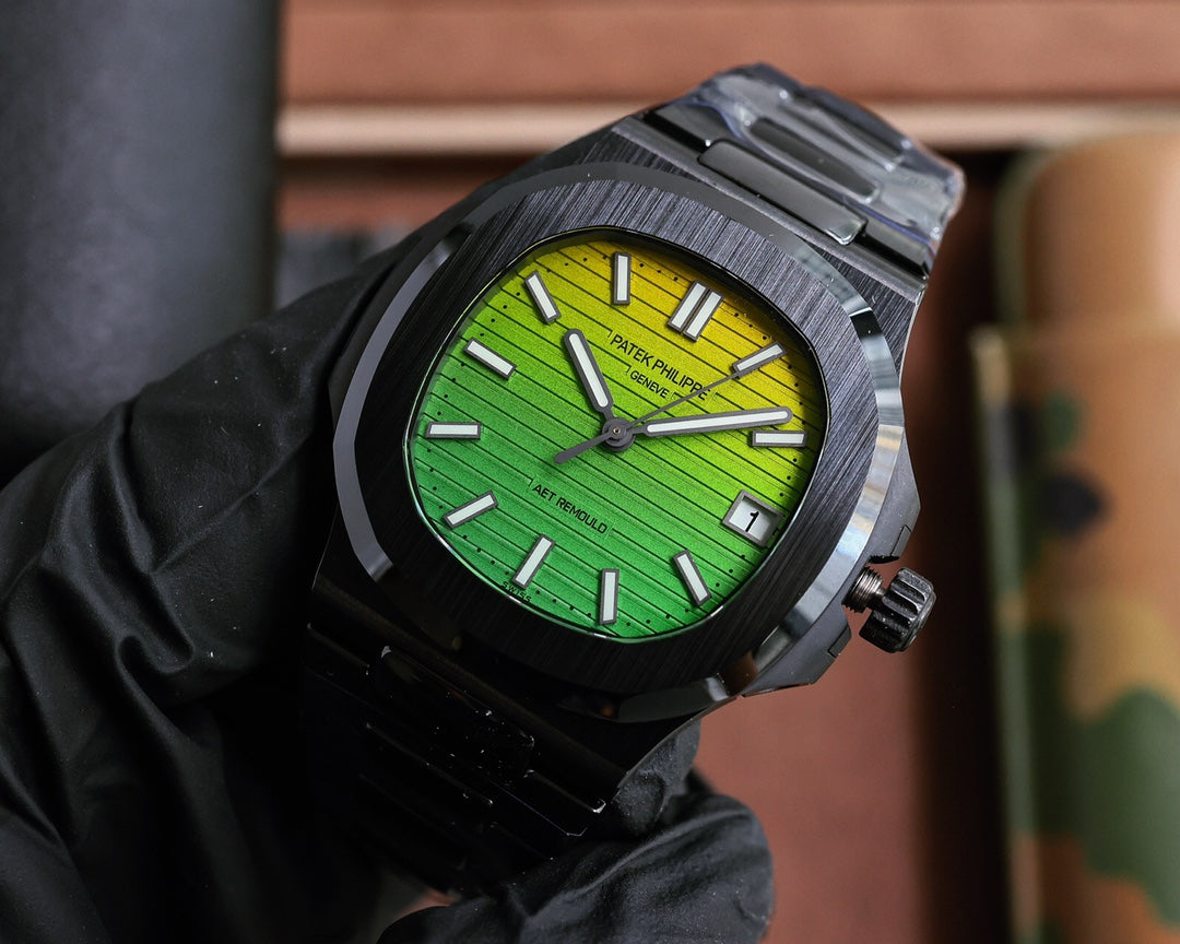 Patek Philippe Nautilus 5711 Green Yellow Dial 40mm Black Strap Watch