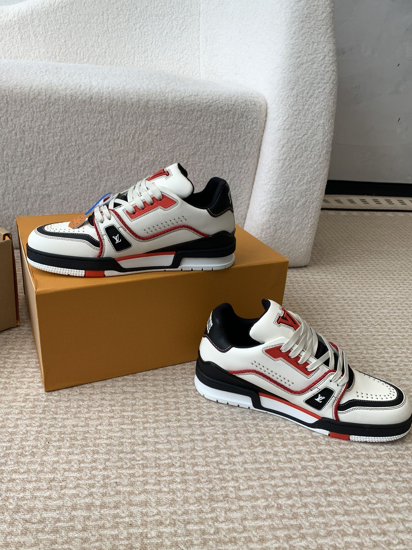 LV Trainer Sneaker White Mix Red Black Cowhide