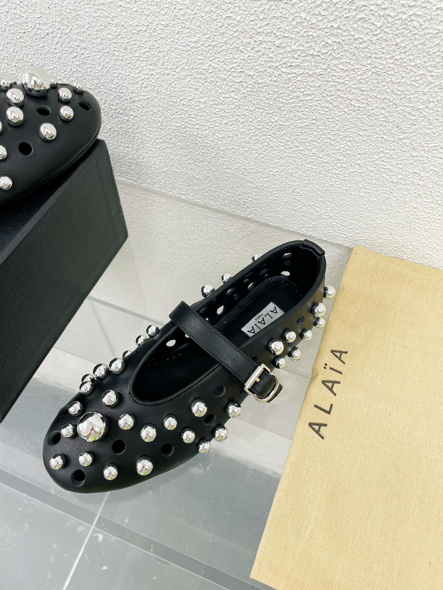 Alaila Ballet Flats In Black Lambskin Beaded  897246