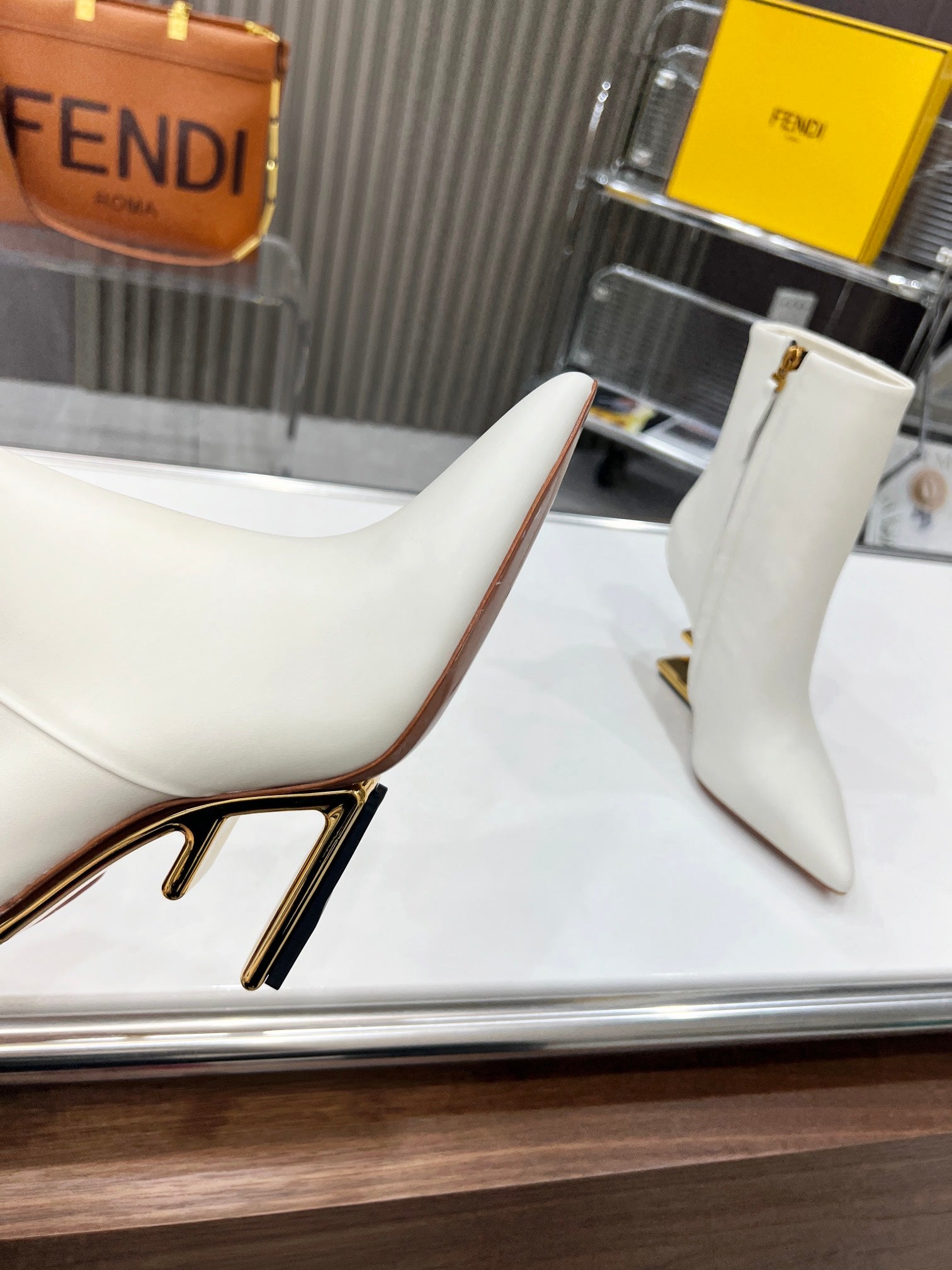 FENDI First Wedge Boots White Sheepskin 521225