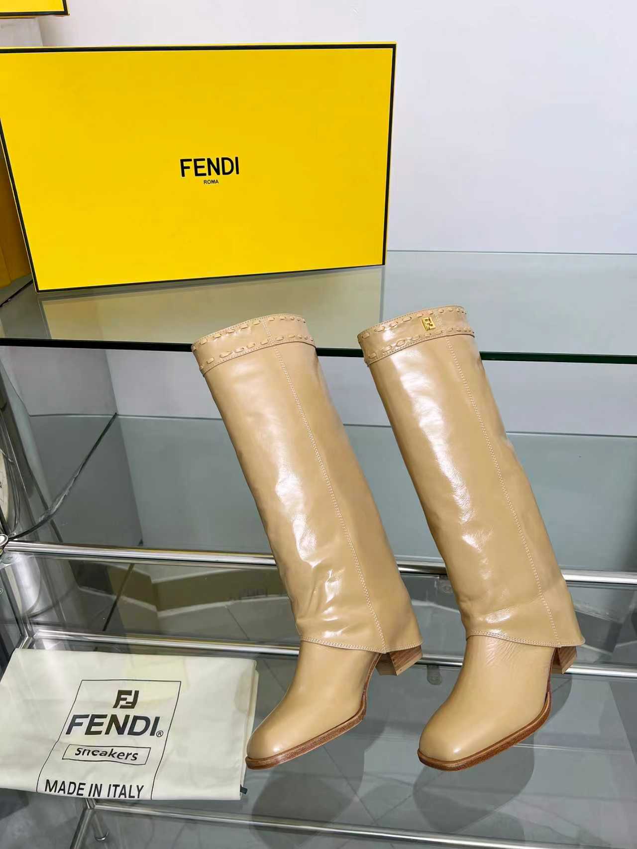 FENDI High boots  beige calfskin 521232