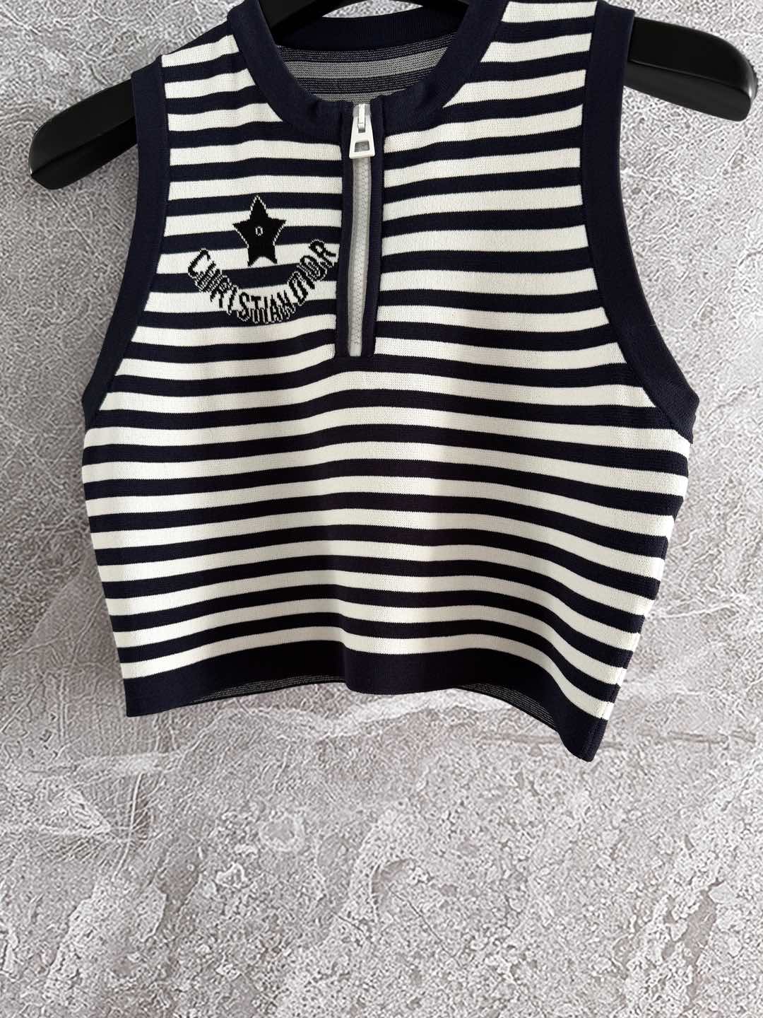 CD Striped High Waist Top Dark Blue White Viscose