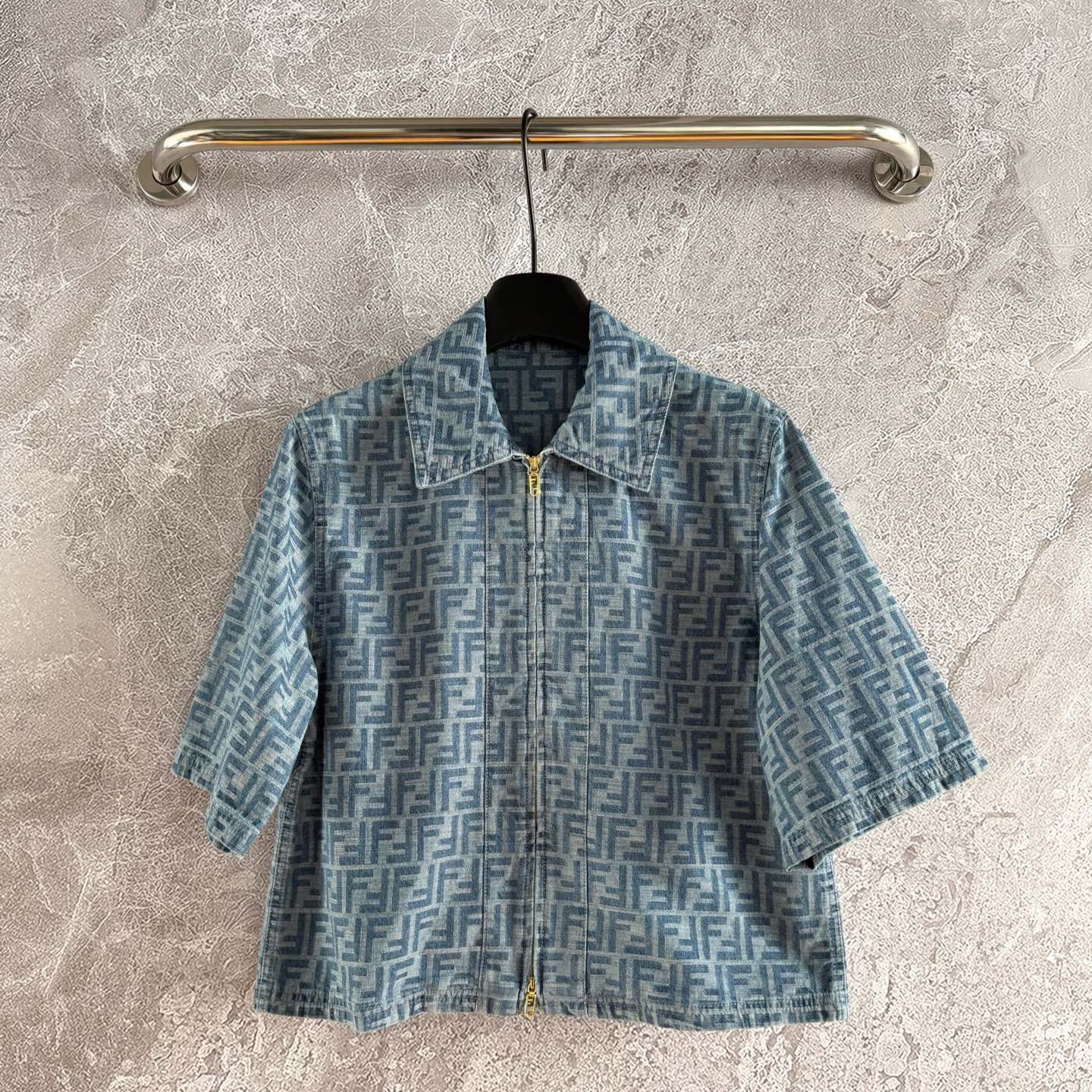 Fendi Old flower denim jacket Blue Gray Cotton Linen