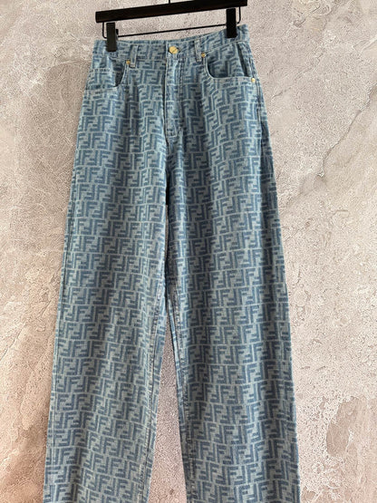 Fendi Old flower jeans Blue Gray Cotton Linen