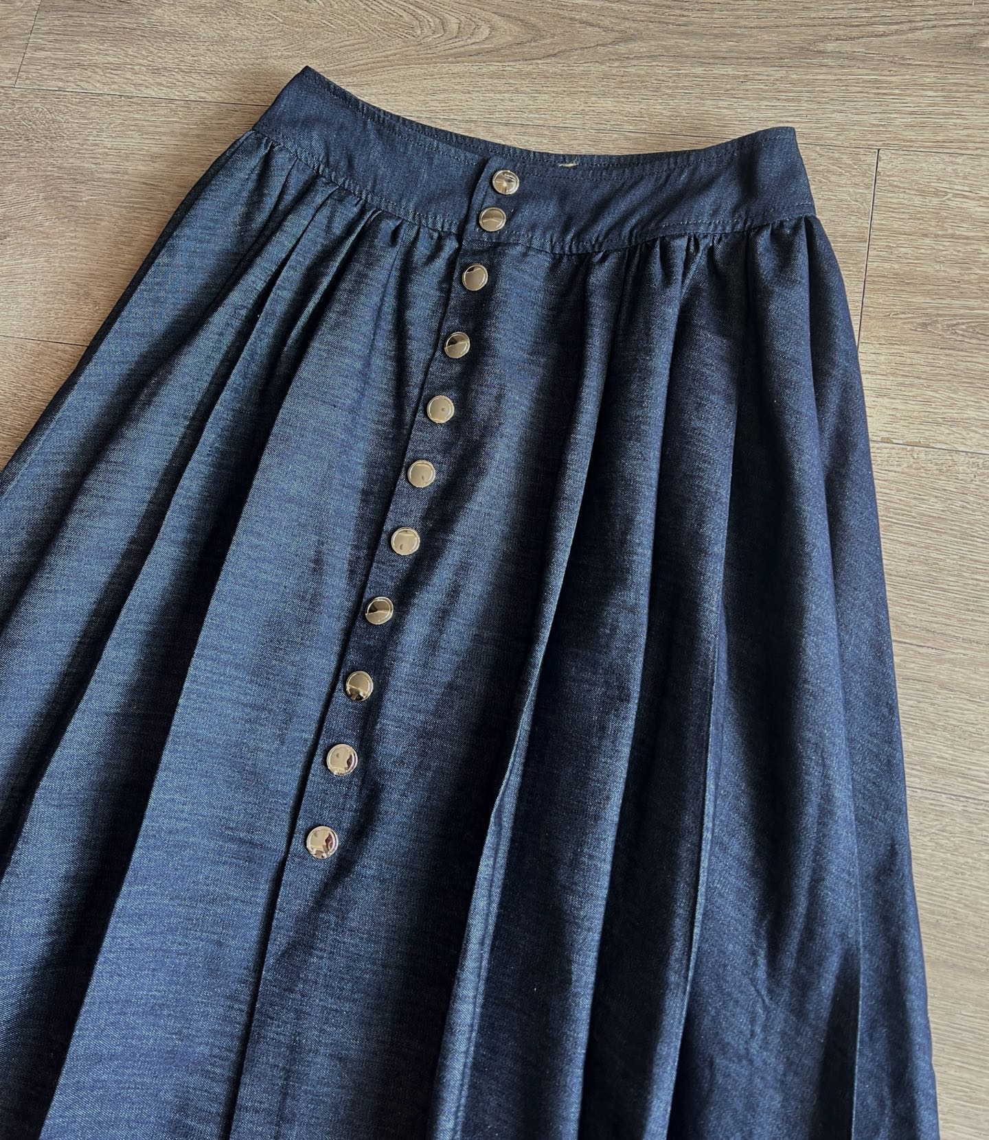 CD Single-breasted Long Umbrella Skirt Blue Cotton