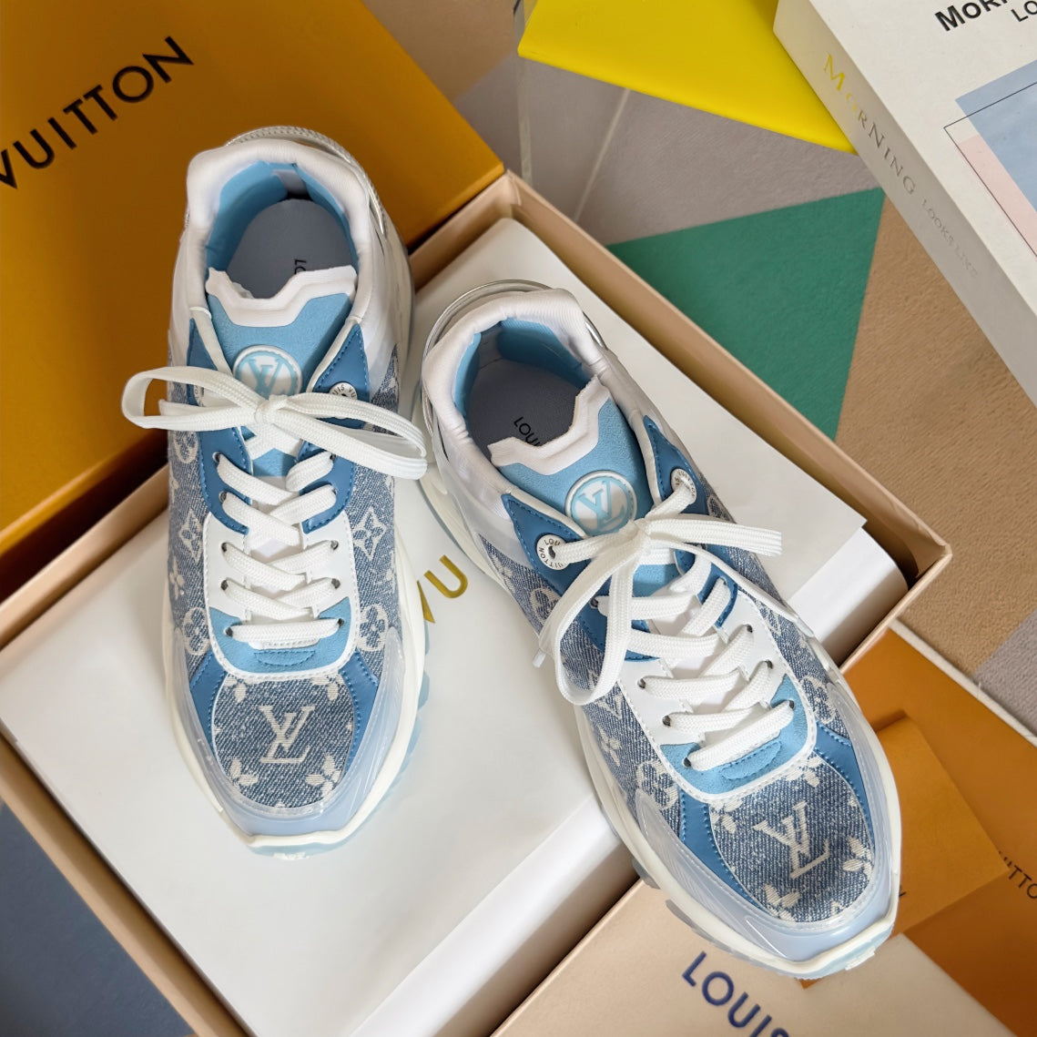 LV Run 55 Sneaker 55mm Light Blue Mix White Monogram Jacquard Fabric
