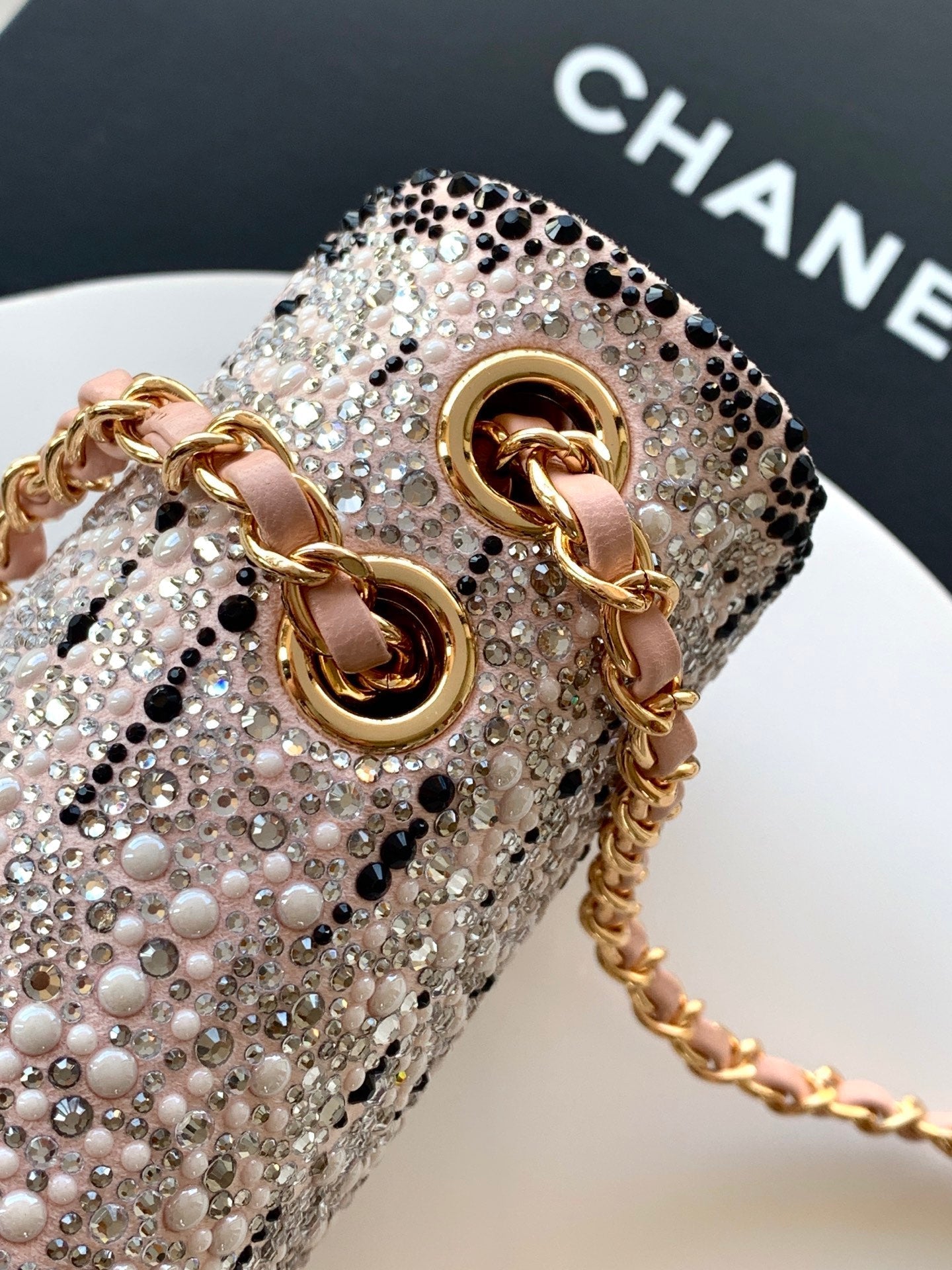 Chanel 2026 Flap Bag 20cm Pink Black Sequin Leather 348826