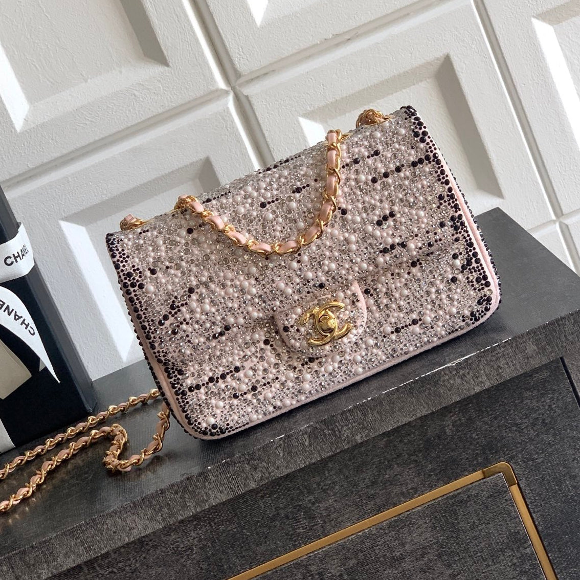 Chanel 2026 Flap Bag 20cm Pink Black Sequin Leather 348826