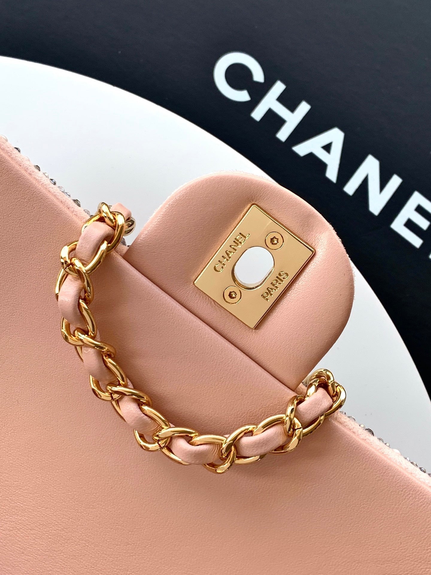 Chanel 2026 Flap Bag 20cm Pink Black Sequin Leather 348826