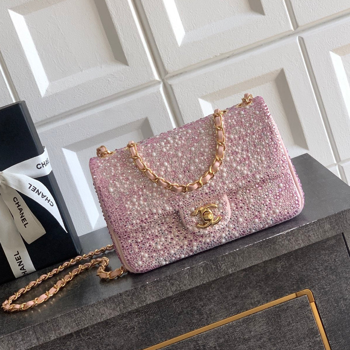 Chanel 2026 Flap Bag 20cm Pink Sequin Leather 348828