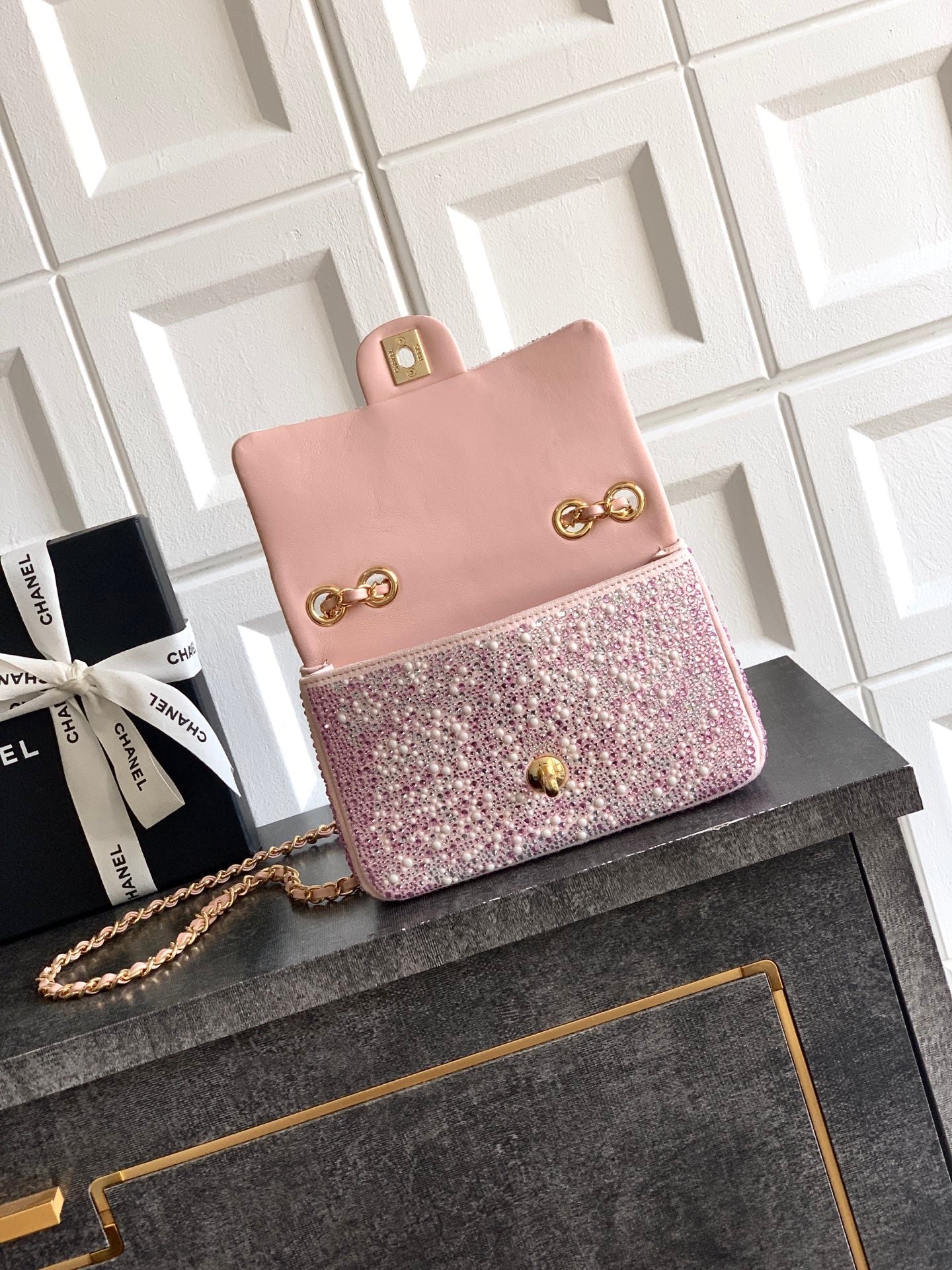 Chanel 2026 Flap Bag 20cm Pink Sequin Leather 348828