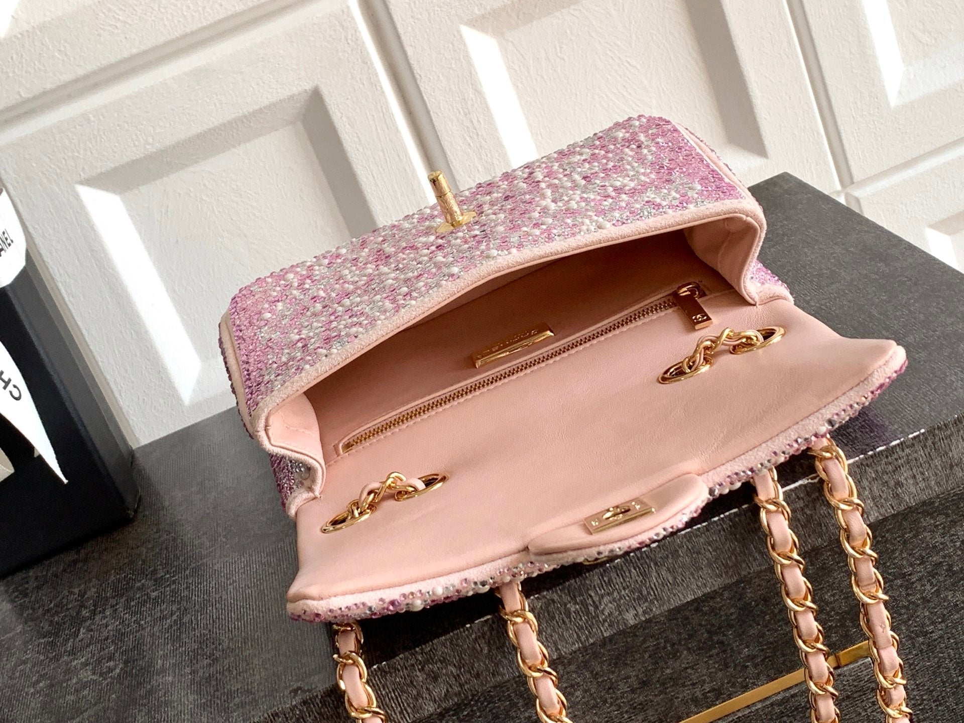 Chanel 2026 Flap Bag 20cm Pink Sequin Leather 348828