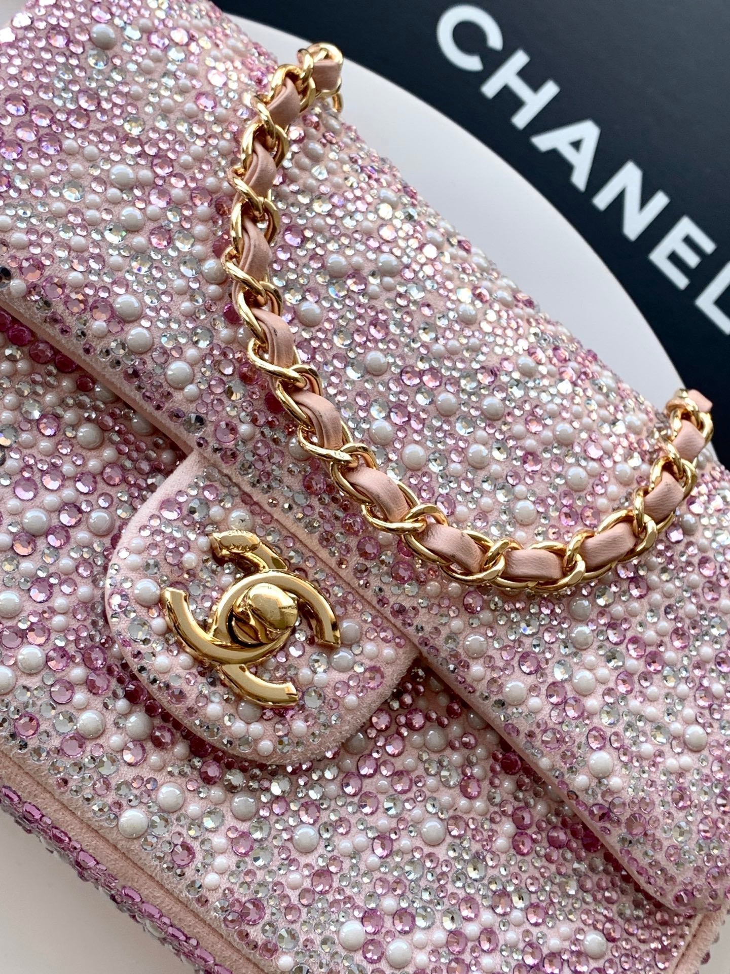 Chanel 2026 Flap Bag 20cm Pink Sequin Leather 348828