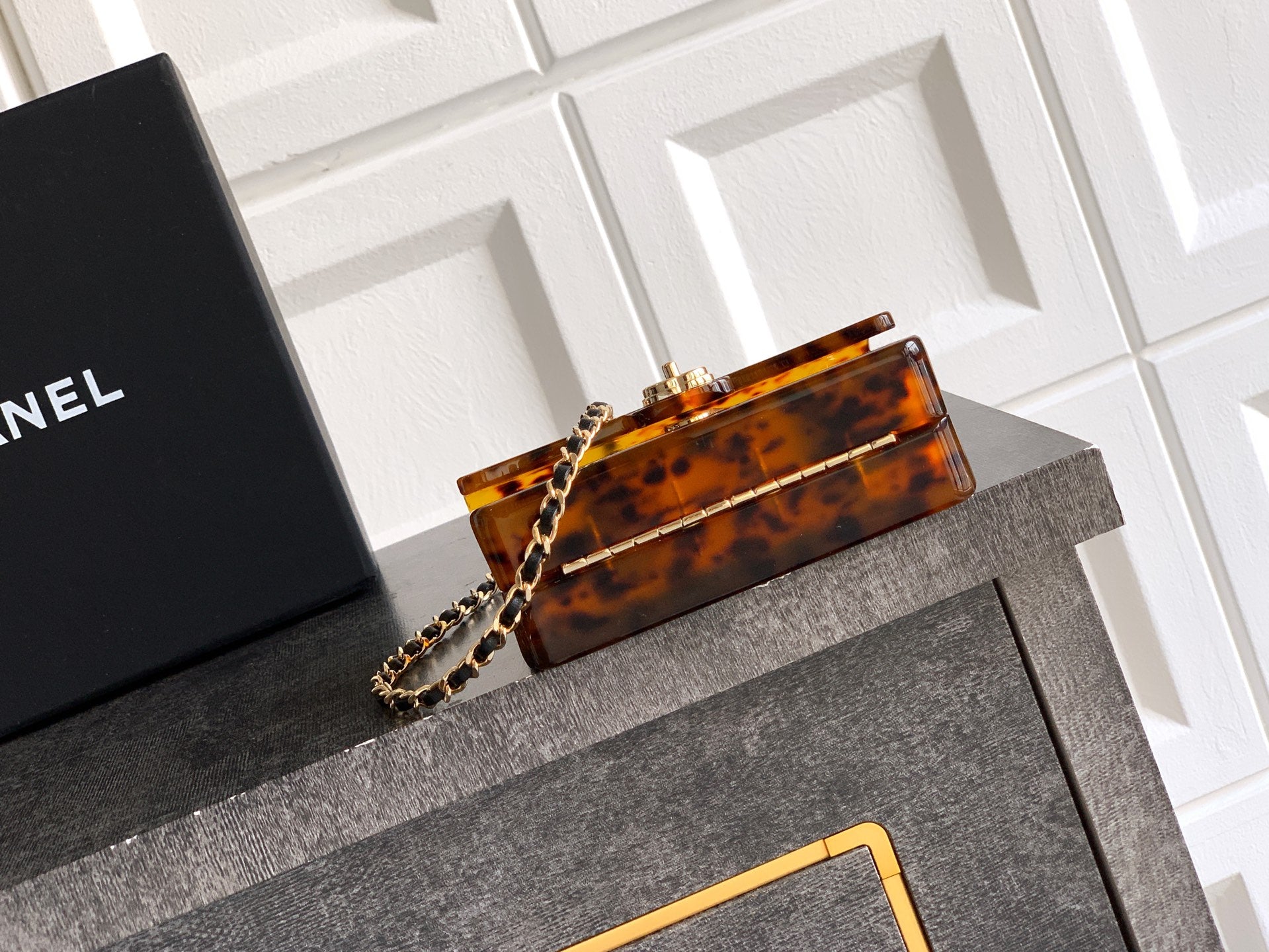 Chane 2026 Evening Bag 12cm Tortoiseshell Plexiglass