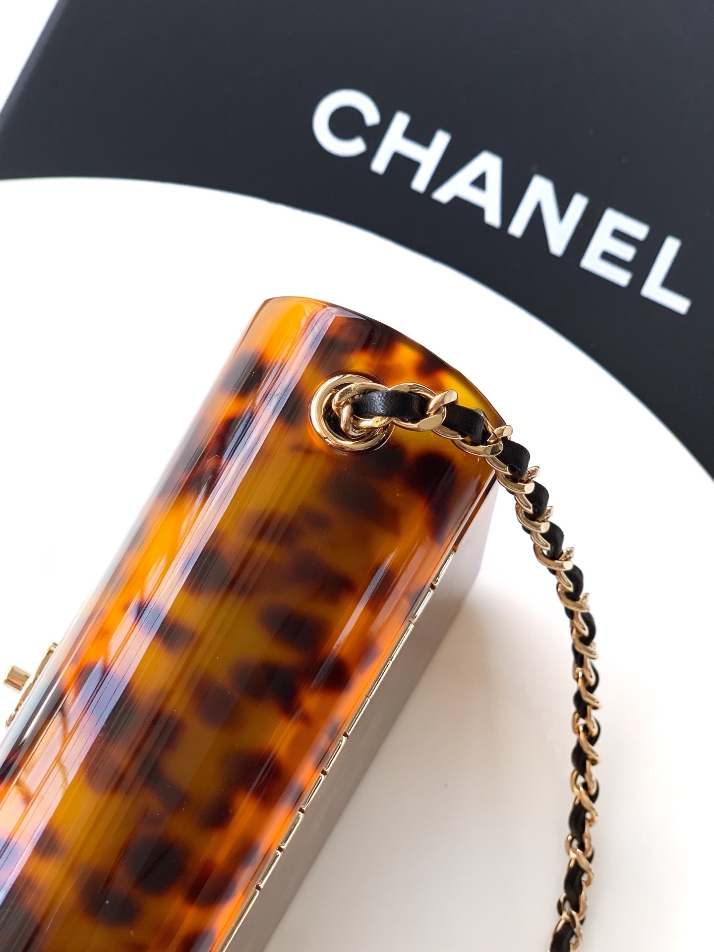 Chane 2026 Evening Bag 12cm Tortoiseshell Plexiglass