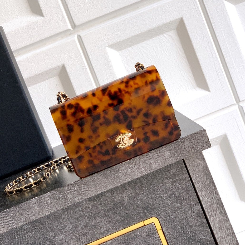 Chane 2026 Evening Bag 12cm Tortoiseshell Plexiglass