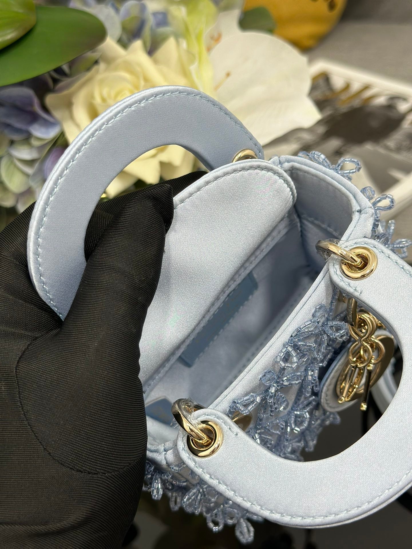 Dior 2026 Embroidered Beaded Bag 12cm Satin Leather 148685