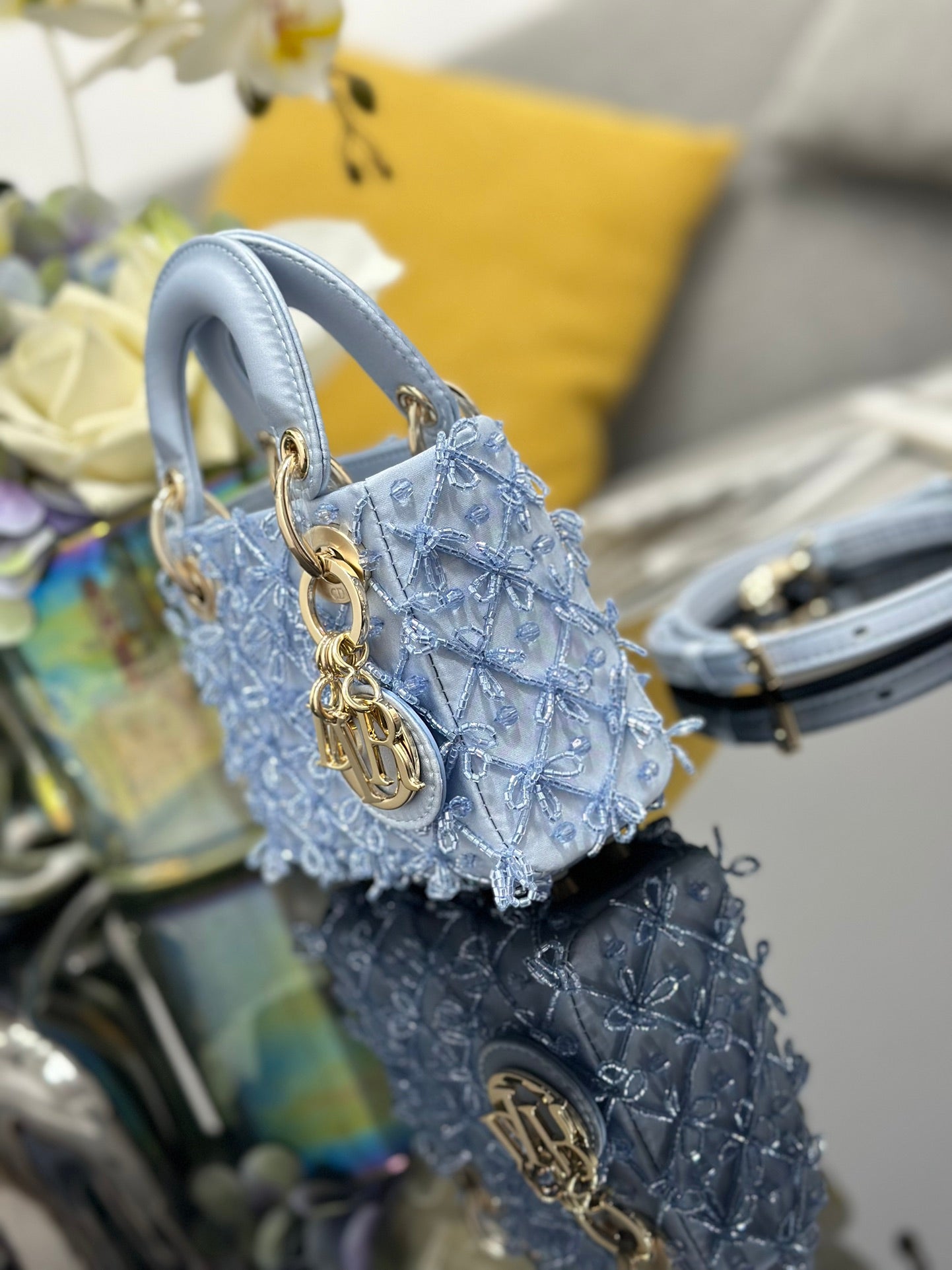 Dior 2026 Embroidered Beaded Bag 12cm Satin Leather 148685