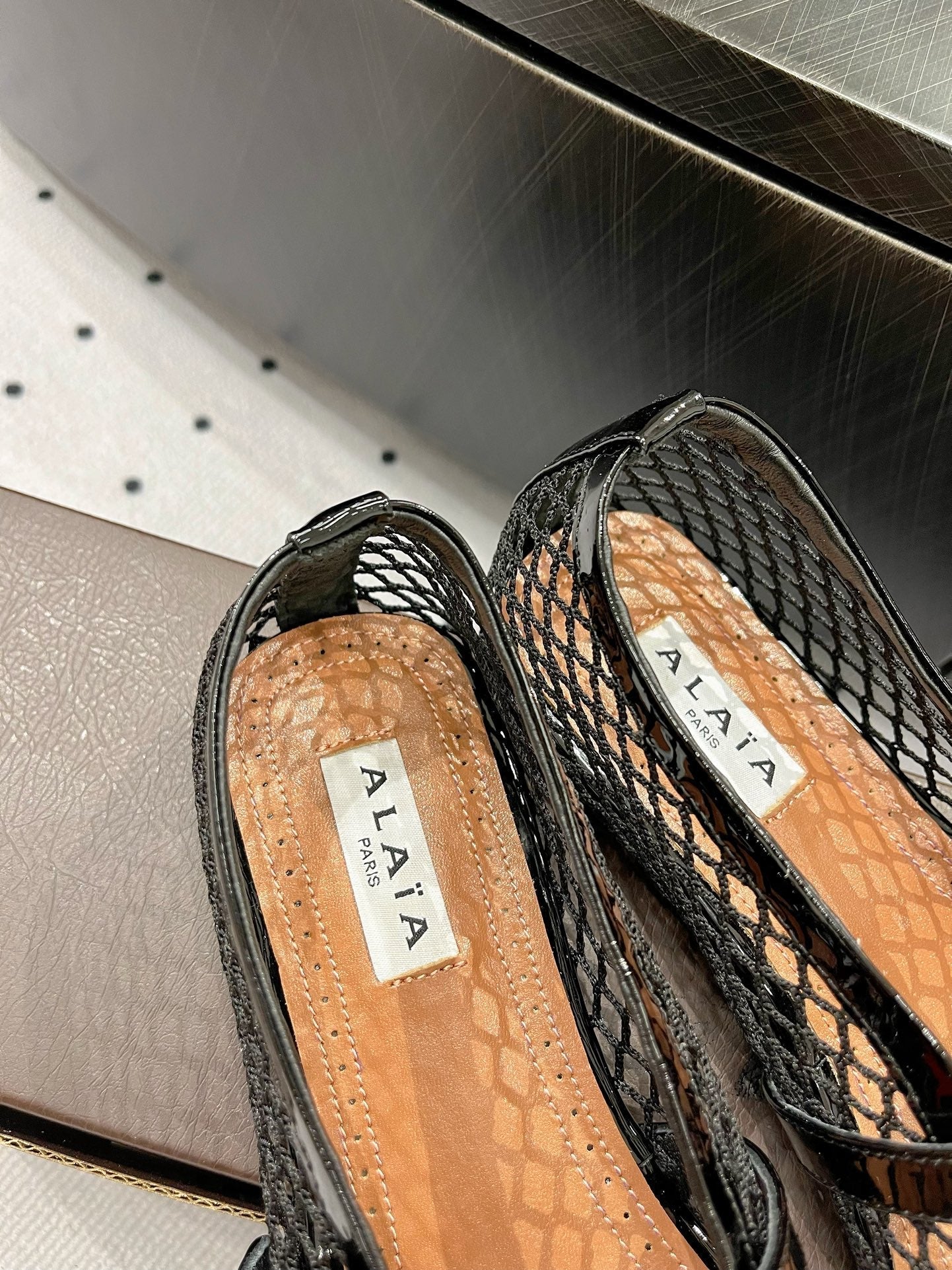 alaia ballet flat fishnet lambskin