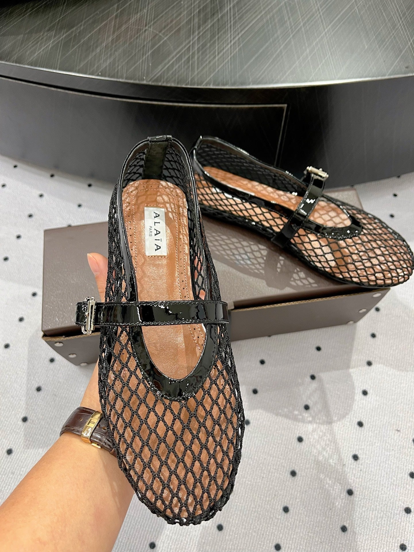 alaia ballet flat fishnet lambskin
