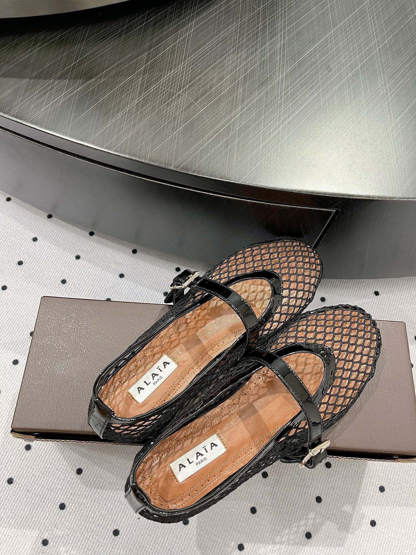 alaia ballet flat fishnet lambskin