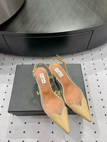 Alaila Le CÅ“ur Slingbacks 60mm In Beige Glossy Lambskin 954829