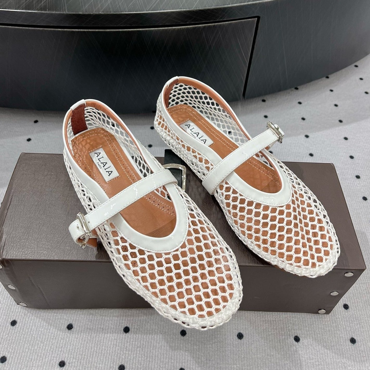 alaia ballet flat fishnet lambskin