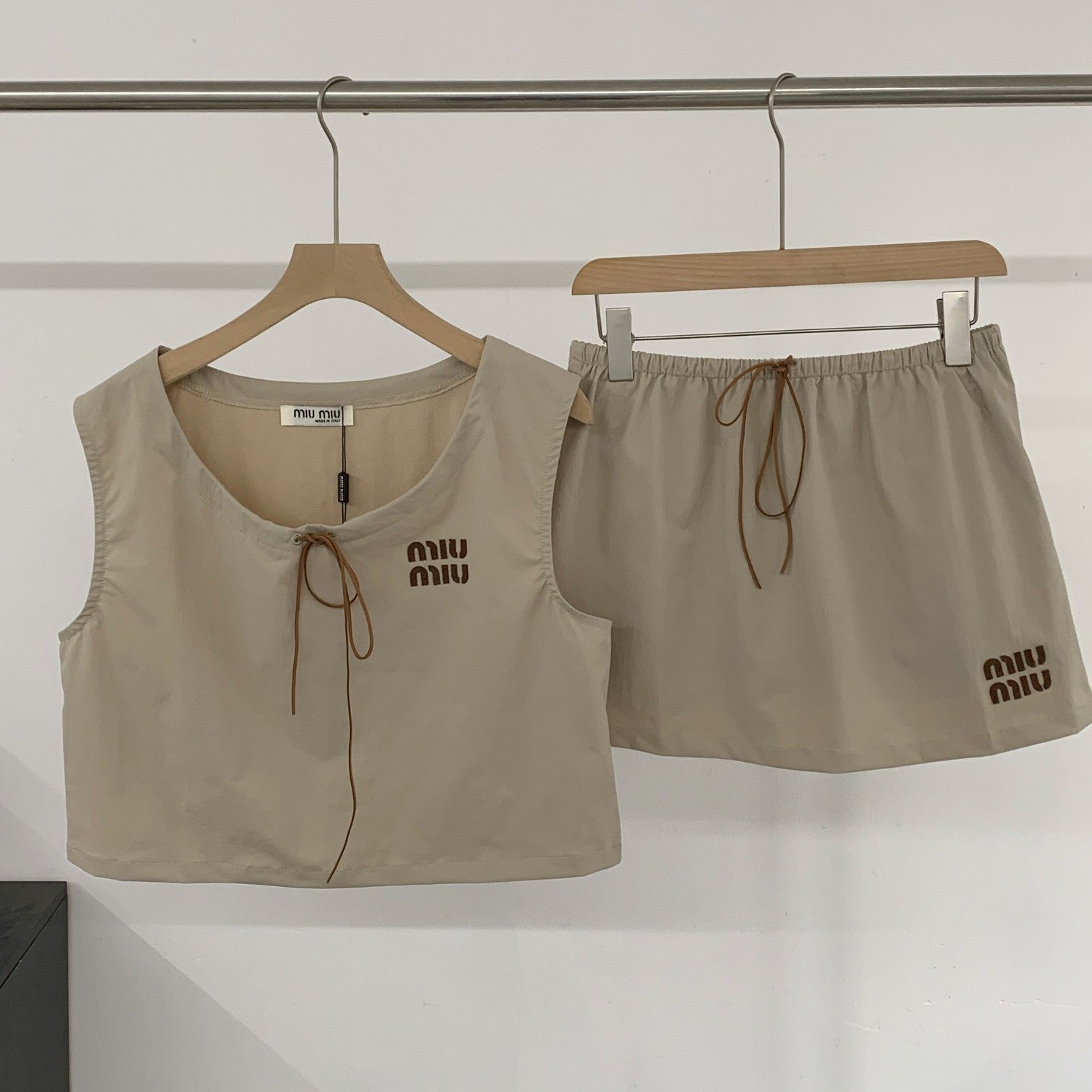 MiuMiu 2026 Vest Shirt And Skirt Set Brown Cotton 638848