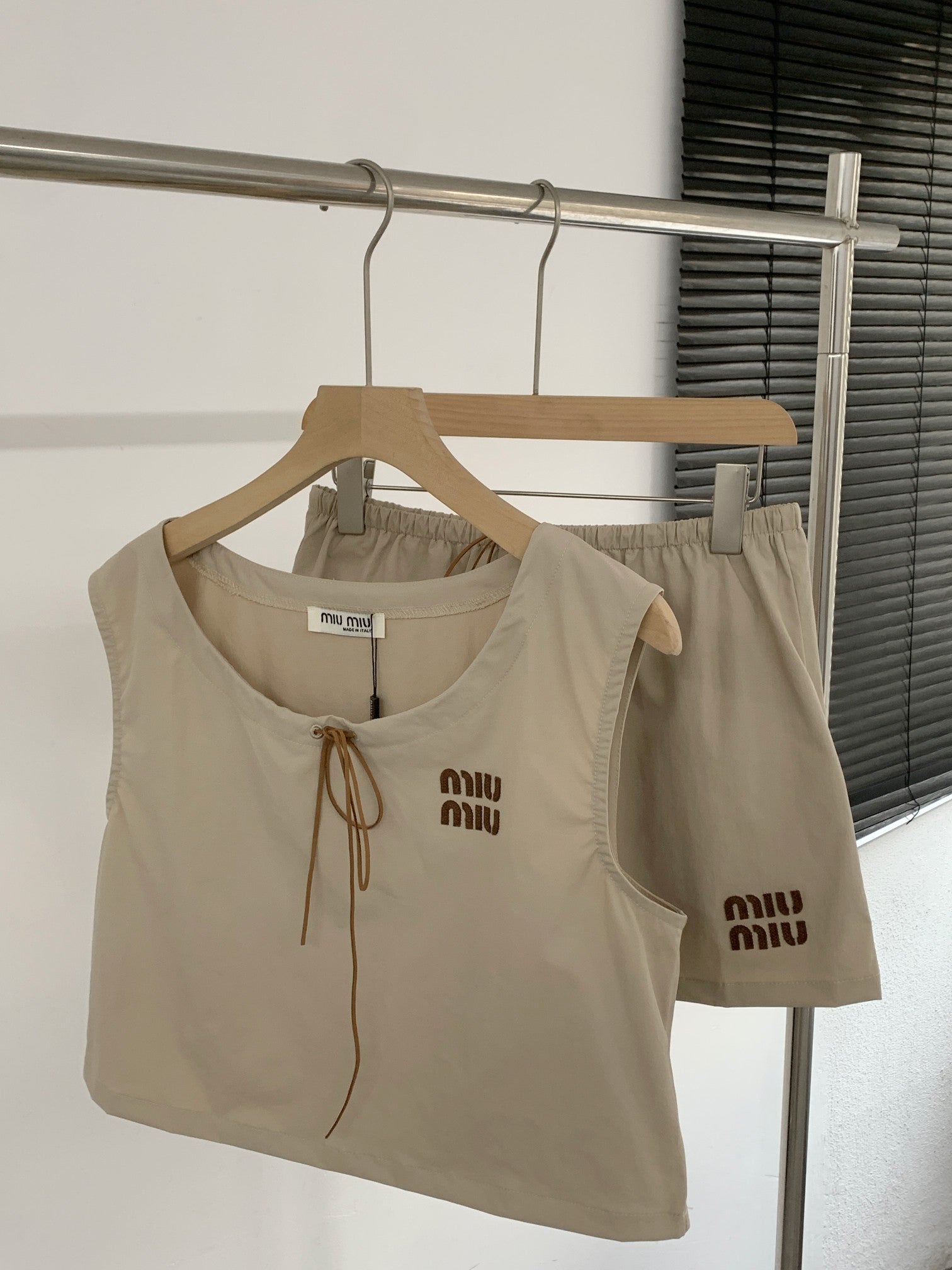 MiuMiu 2026 Vest Shirt And Skirt Set Brown Cotton 638848