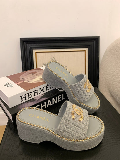 CC 25 Platform Slippers Blue Lambskin 310384