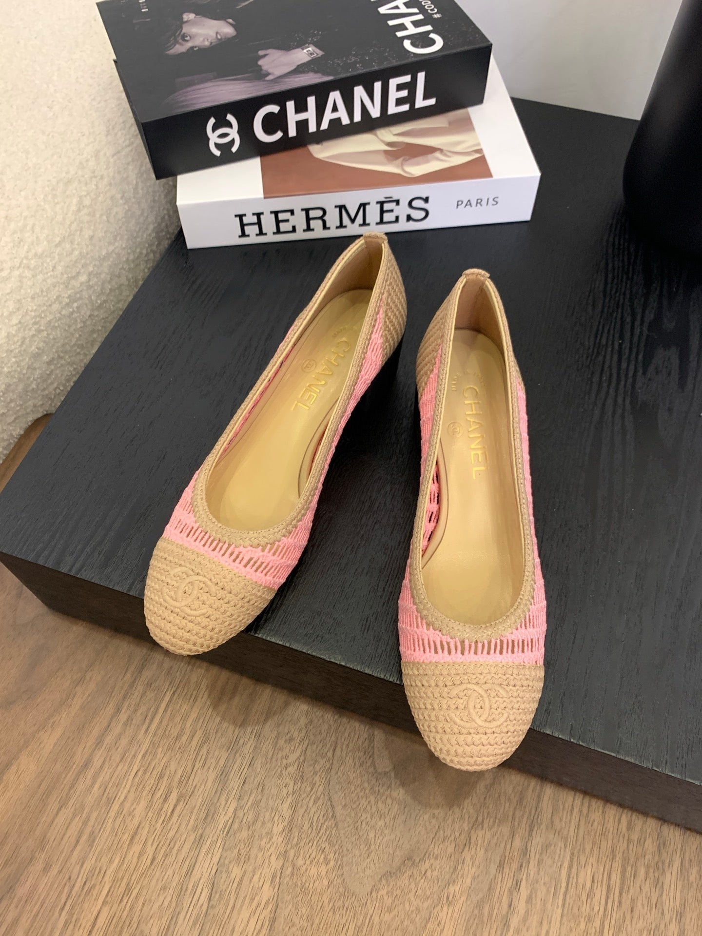 CC 25p Ballet Heel 50mm Pink Beige Raffia